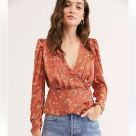 Free People Burnt Orange, Pink and Cream Floral Top - Picture 1 of 6
